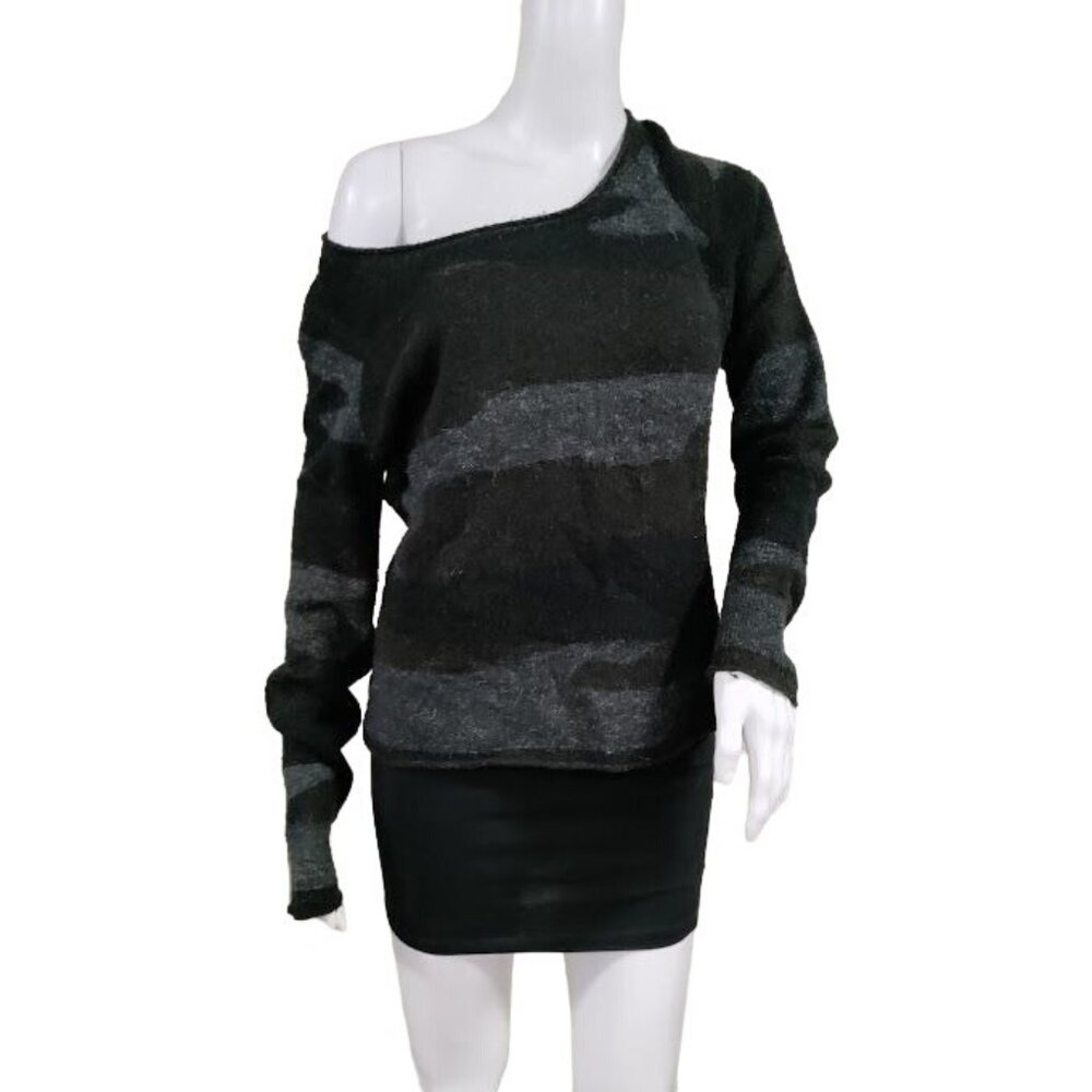 Townsen Camouflage Long Sleeve Scoop Neck Mohair Blend Sweater Green Women's S - Picture 1 of 7